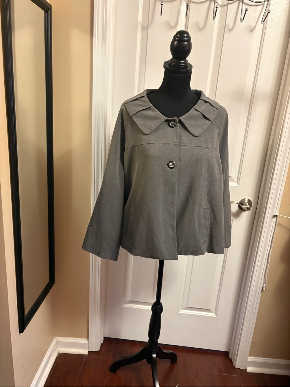 Ashley Stewart Gray Peter Pan Collar Swing Jacket